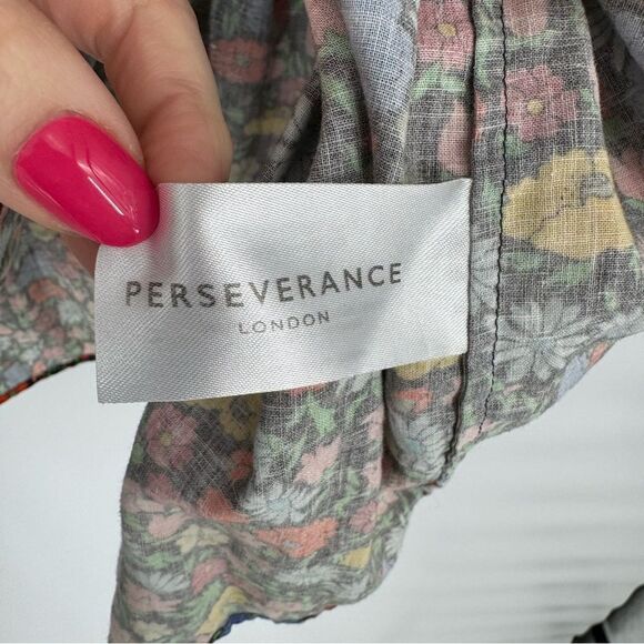 PERSEVERANCE London Poppy Floral Mini Skirt Smocked Tiered Ruffle Linen Sz 16 - Picture 9 of 11